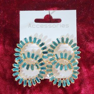 Blue Boguette Demand Circle statement earrings.